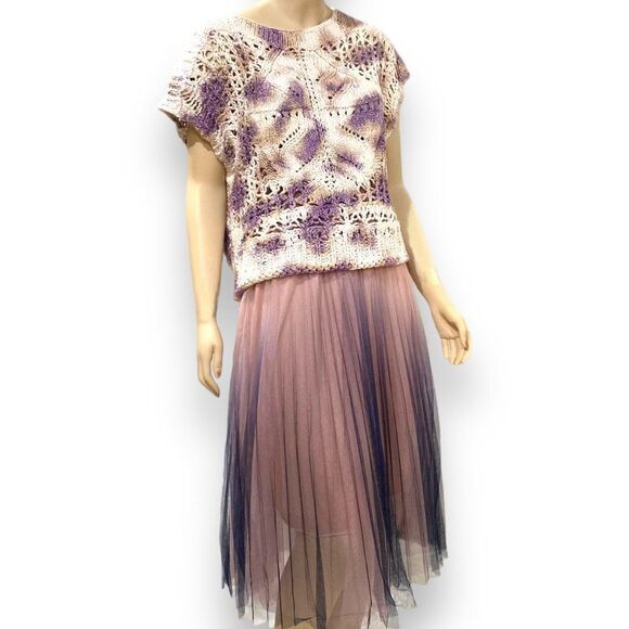 High Waist Pink Pleated Multi Layer Mesh Midi Skirt - NEW - Picture 3 of 3